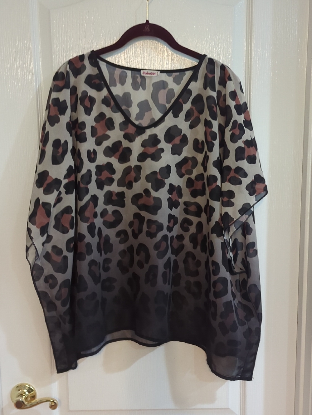 Pixie Girl  Sheer Leopard Print V-Neck Tunic - Black & Brown 14/16 L
